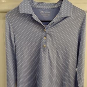 Mens Peter Millar Long Sleeve Golf Polo, UPF 50, Size M, Light Blue